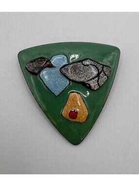 Vintage Enamel Copper Abstract Mosaic Brooch Mid Century Modern Pin Art